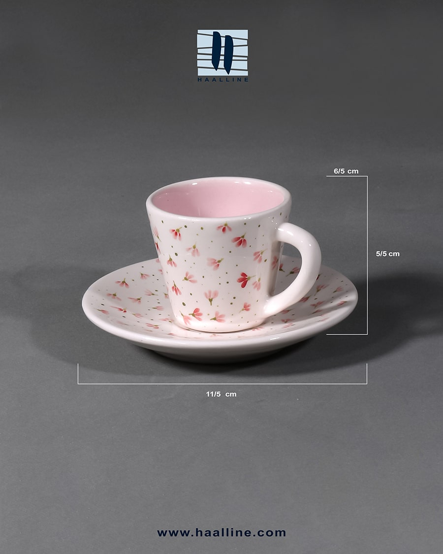فنجان سرامیکی مدل 6555 با طرح صورتی و سفید مینیمال طراحی و نقاشی شده با دست کد: Espresso-C-6555