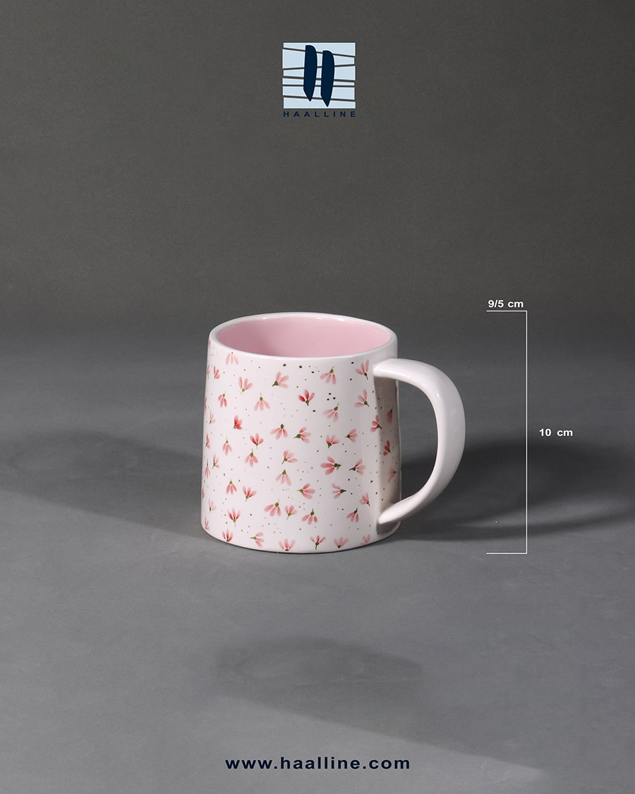 ماگ سرامیکی بزرگ مدل 1095 با طرح گلهای صورتی مینیمال به صورت زیرلعابی کد: MUG-B-1095